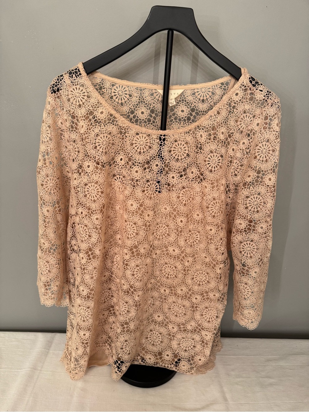 Adiva Beige Crochet Lace Tunic Top